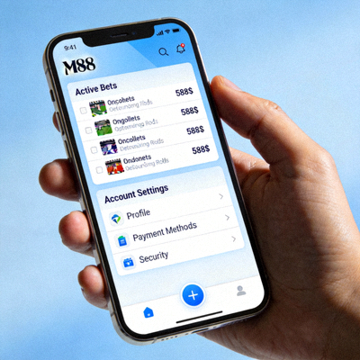 A user managing active bets and account settings via the streamlined M88 mobile interface