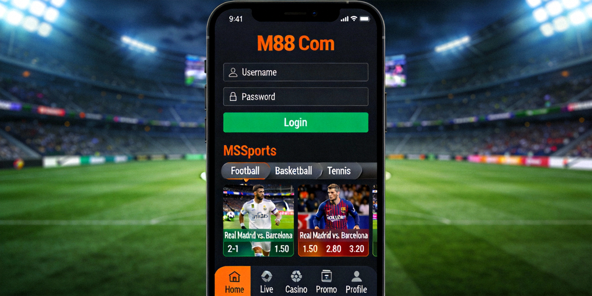 M88 Com Mobile Login interface showcasing MSports live betting options on a smartphone screen