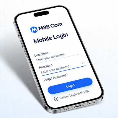 M88 Com Mobile Login screen showcasing a clean user interface and security features on a modern smartphone