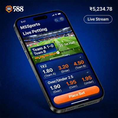 MSports live betting interface on mobile after a successful M88 login, showing in-play odds for a football match