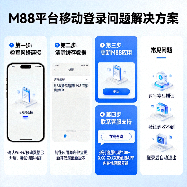 解决 M88 平台上移动登录问题的信息图