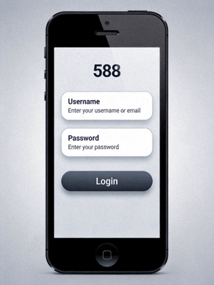M88 mobile login screen showing username and password fields on a smartphone display