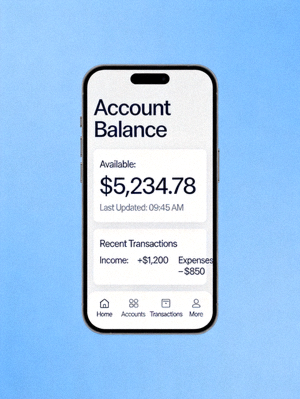 Mobile dashboard view showing account overview and navigation menu on a mobile device