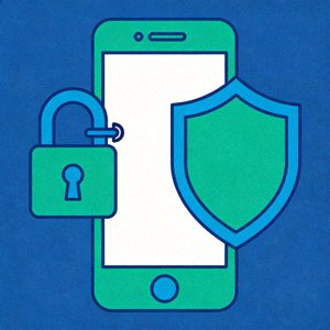 移动设备安全使用插图，展示锁和盾牌保护手机的图形